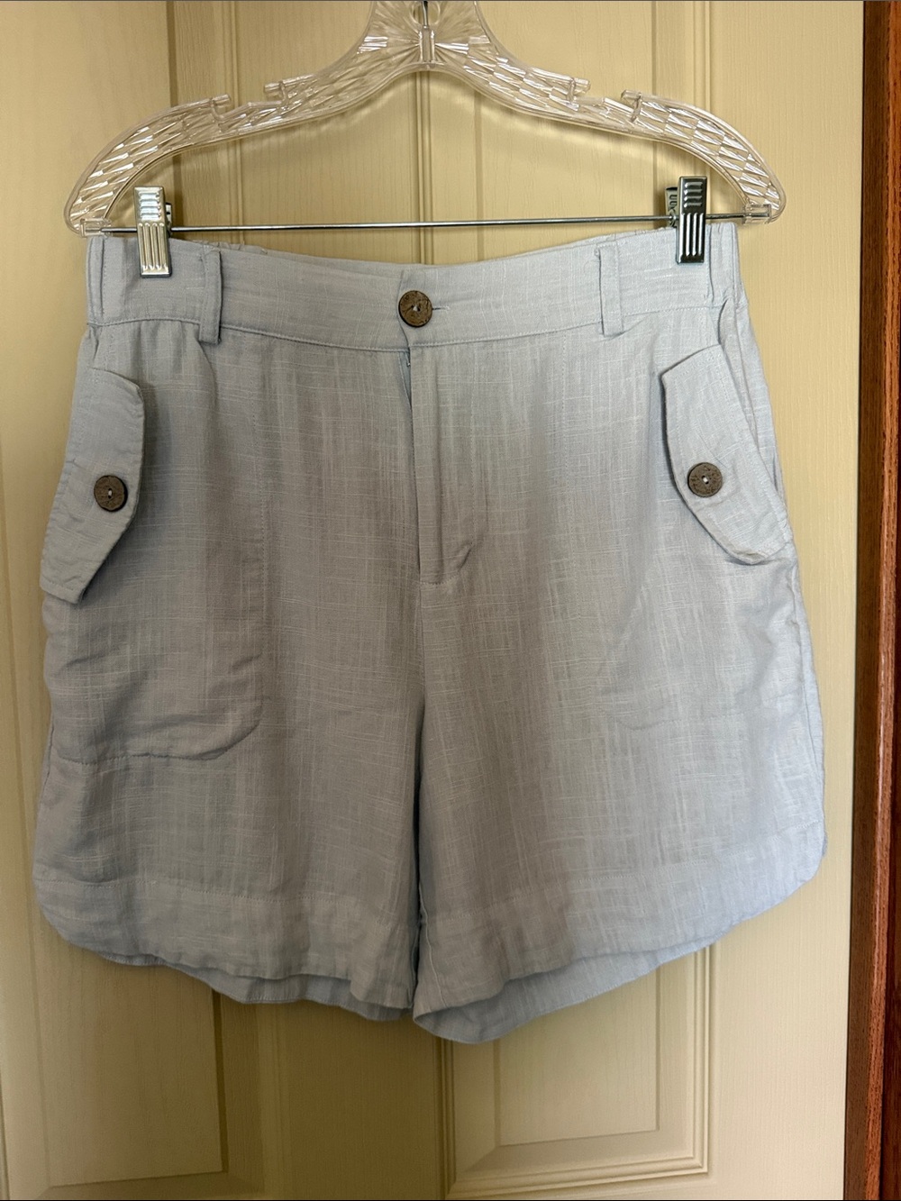 Charlie Paige Pale Blue Linen-Blend Casual Shorts
